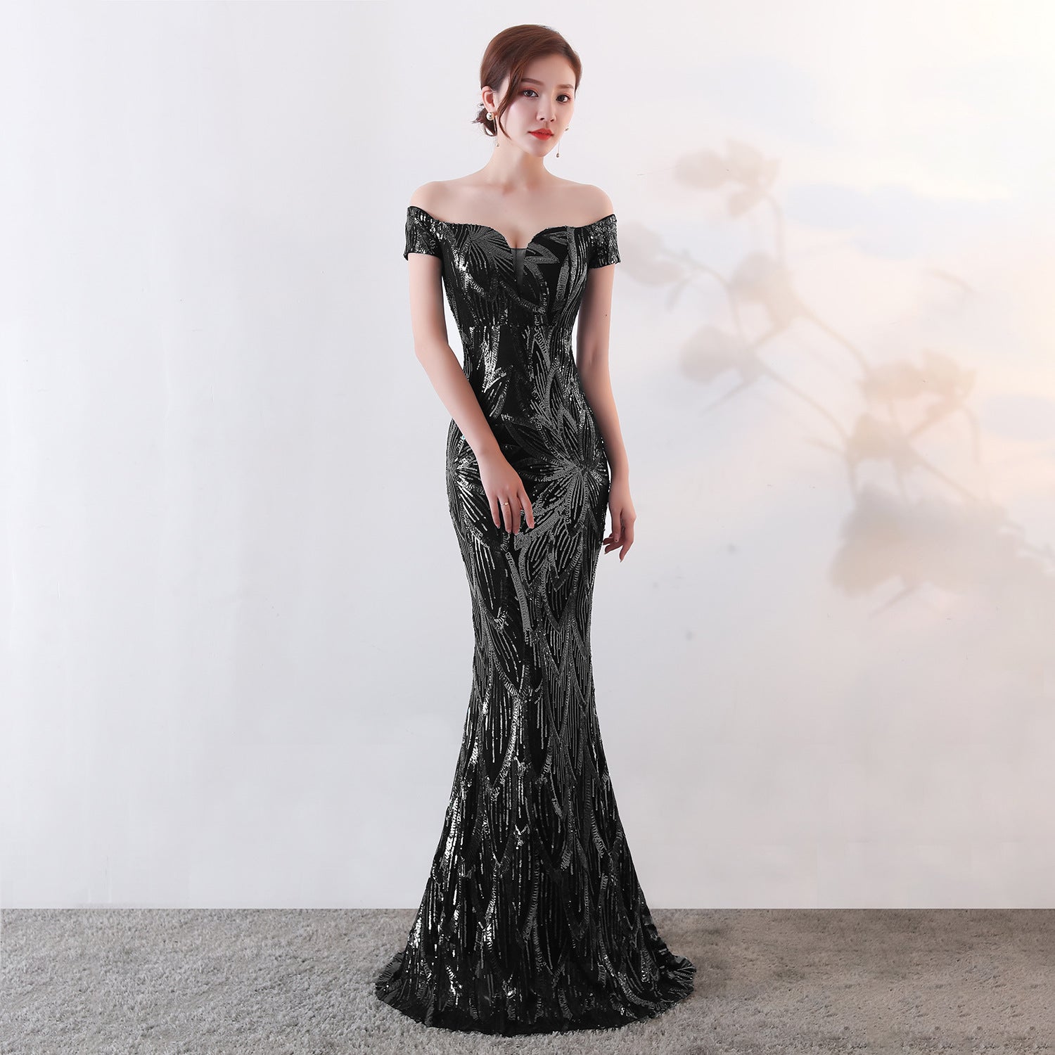 Off-Shoulder Sequin Mermaid Evening Gown