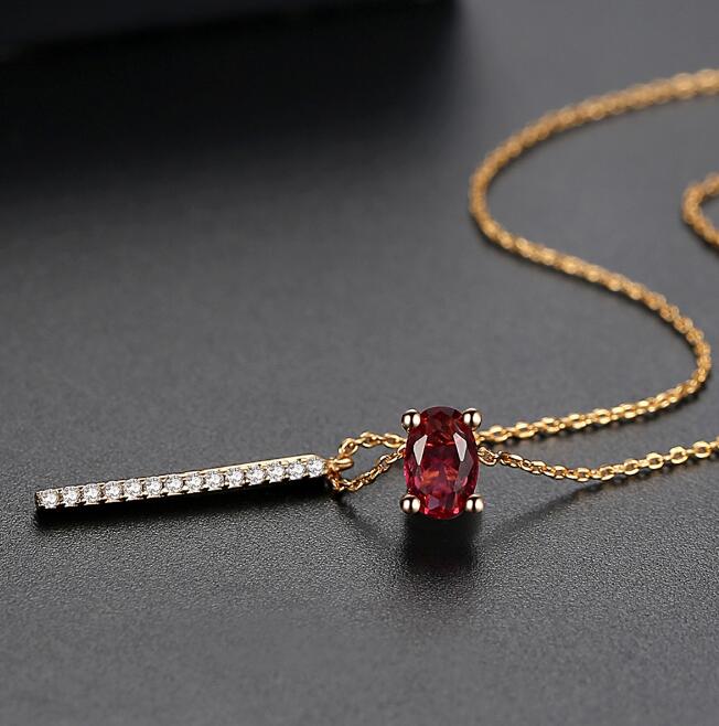 Ruby Red Gemstone & Diamond Bar Necklace