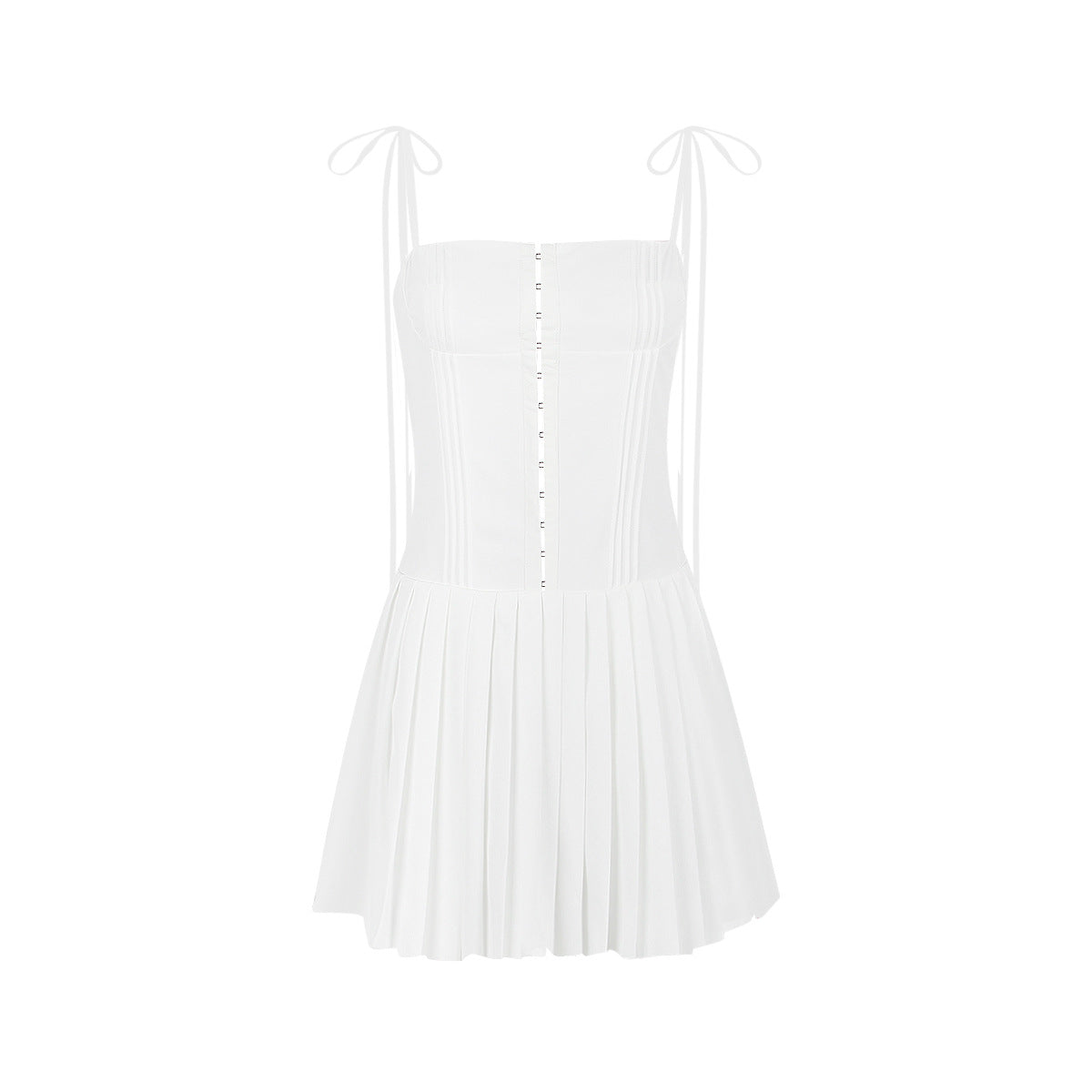 Ivory Pleated Backless Button-Front Mini Dress