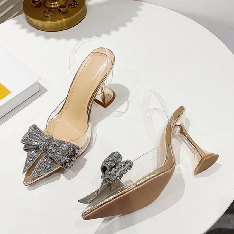 Crystal Sequin Bow PVC Stiletto Sandals
