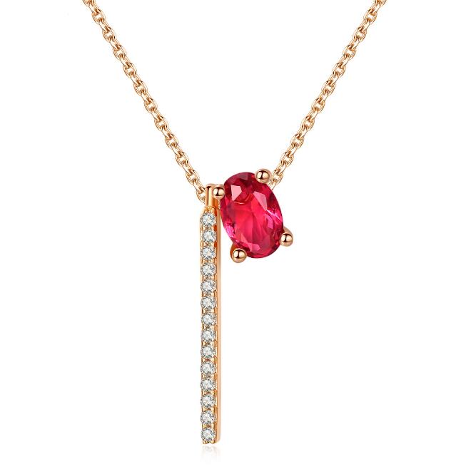 Ruby Red Gemstone & Diamond Bar Necklace
