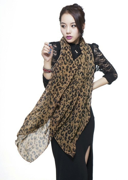 Fashionable Long Leopard Print Silk Scarf