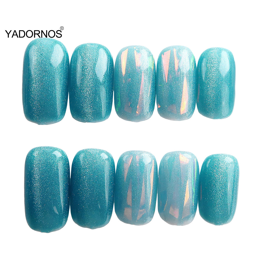 Aquamarine Cat Eye Press-On Nails - 24pcs