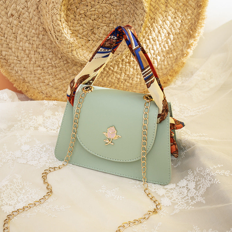 Silk Scarf Mini Handbag with Chain Strap