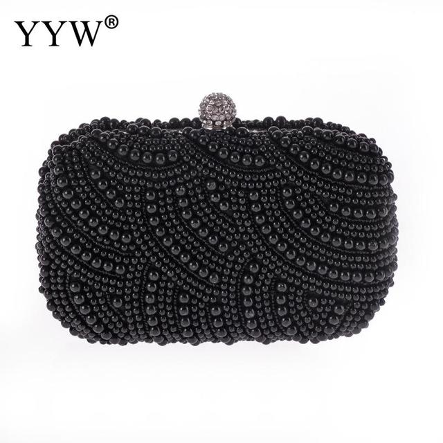 YYW Black Pearl Beaded Evening Clutch Bag