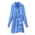 Satin Deep V-Neck Pleated Wrap Mini Dress — Three Colors