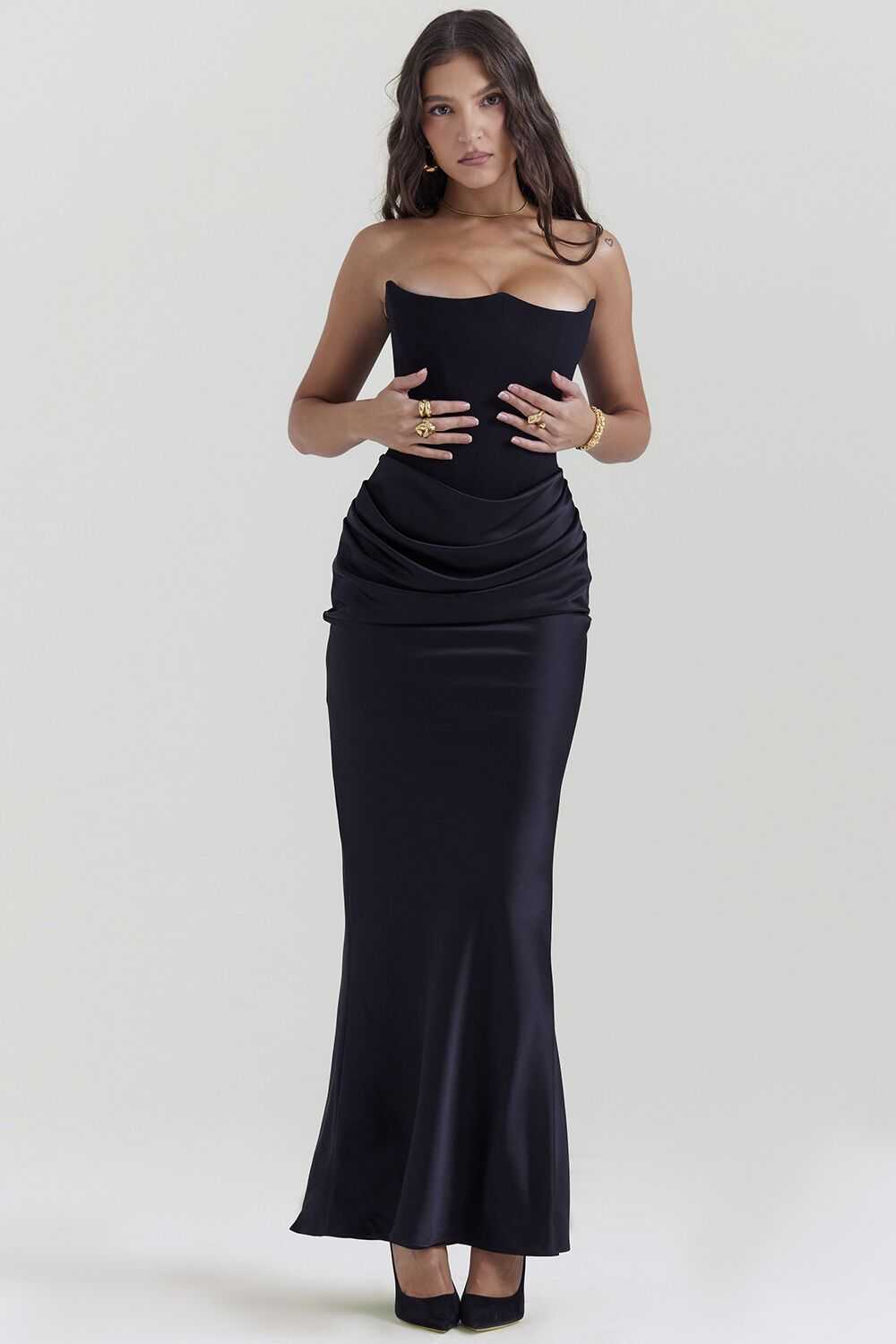 Off-Shoulder Slimming Fishbone Silk Dress
