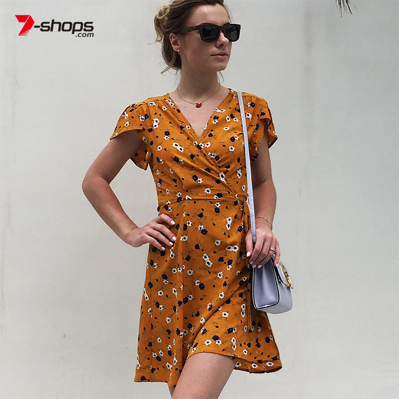 Mini Bohemian V Neck Chiffon Dress
