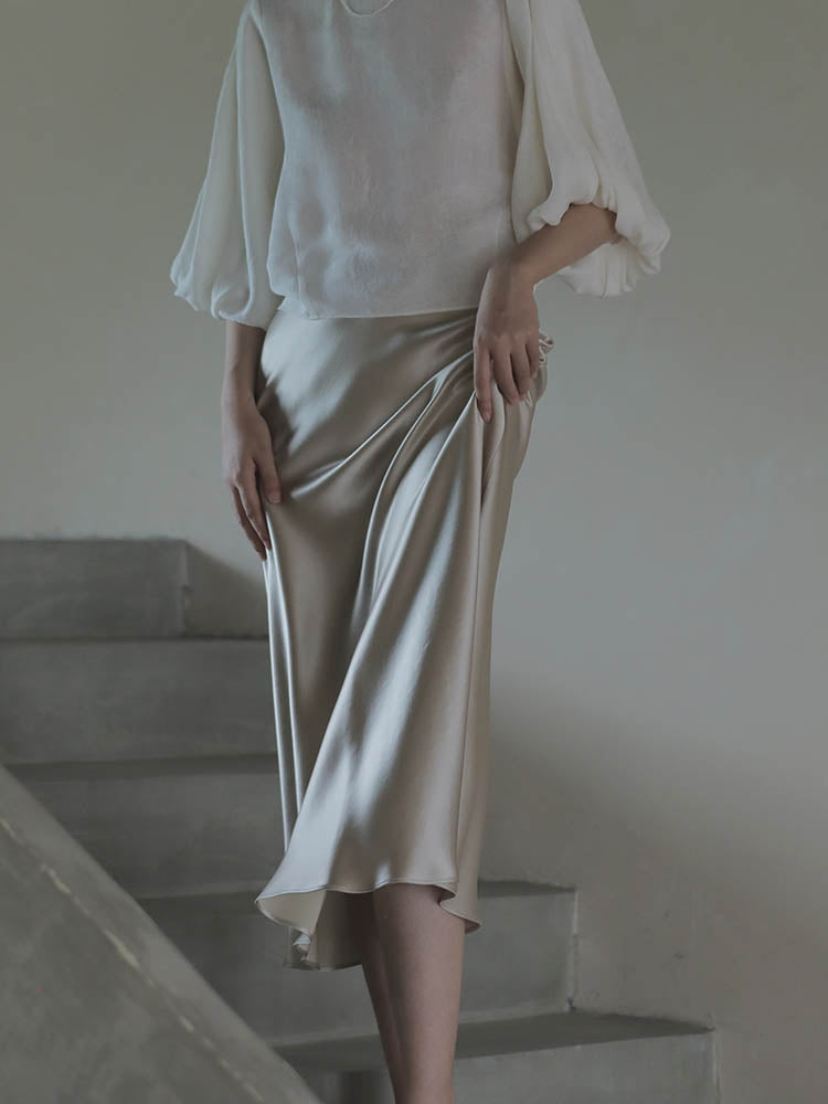 Elegant A-line Satin Silk Skirt