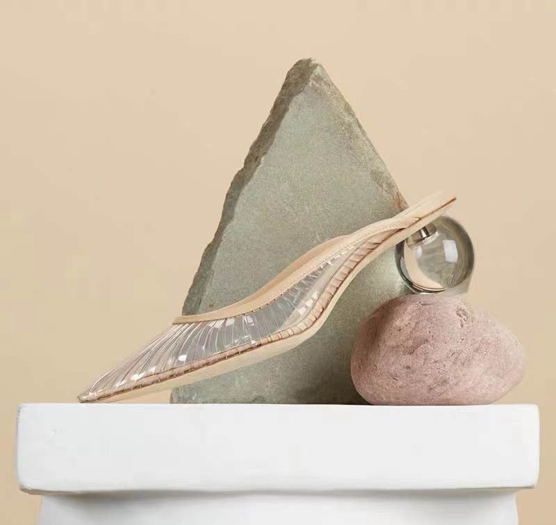 Crystal Orb Pointed Toe Block Heel Sandals