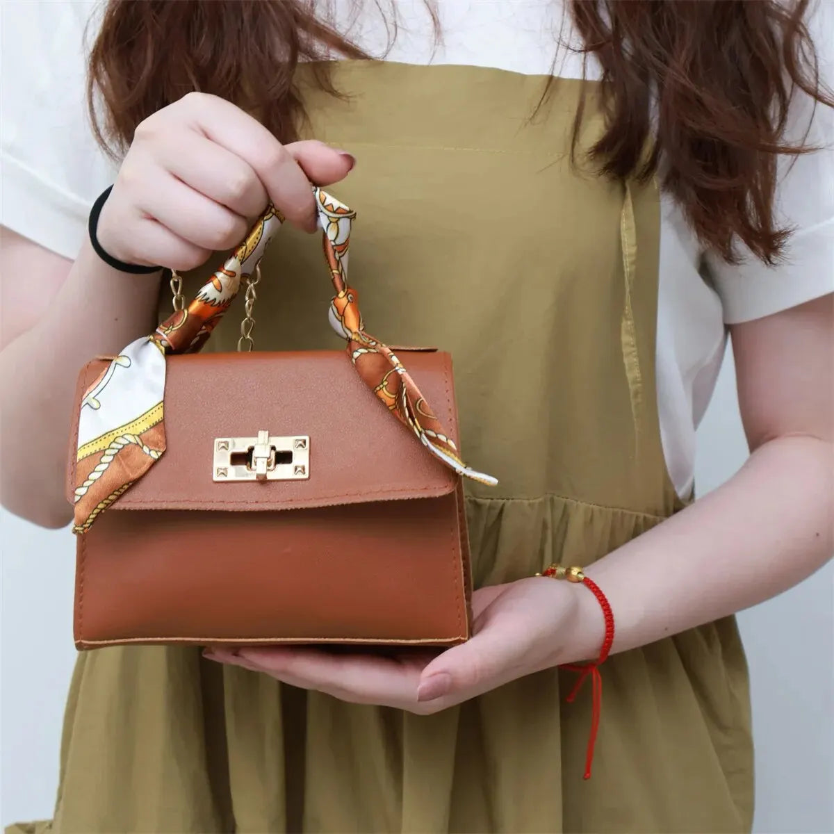 Mini Structured Top Handle Crossbody Bag with Silk Scarf — 8 Colours