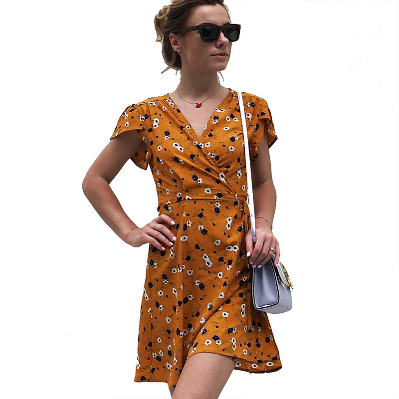 Mini Bohemian V Neck Chiffon Dress