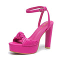 Hot Pink Knot-Front Platform Ankle Strap Heels
