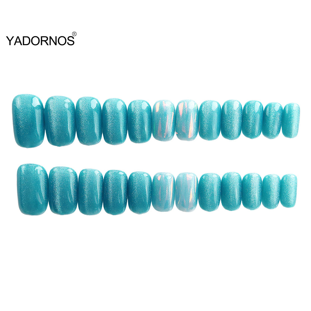 Aquamarine Cat Eye Press-On Nails - 24pcs