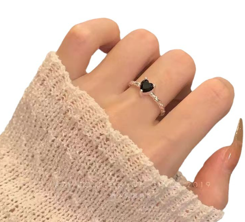 Sterling Silver Black Zircon Love Knot Ring