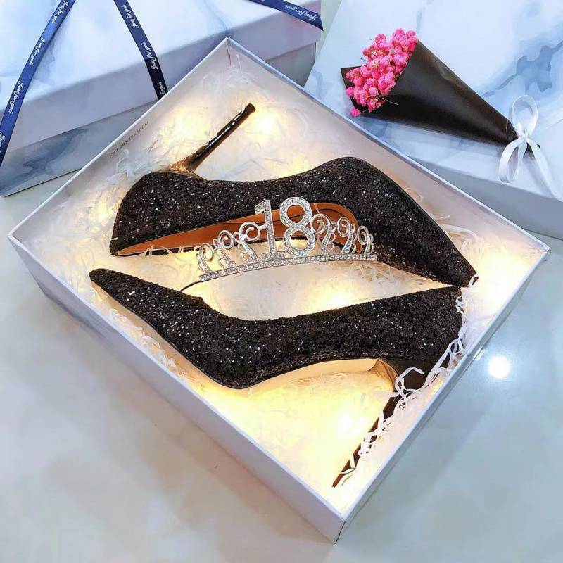 Crystal Sequin Pointed Toe Stiletto Pumps