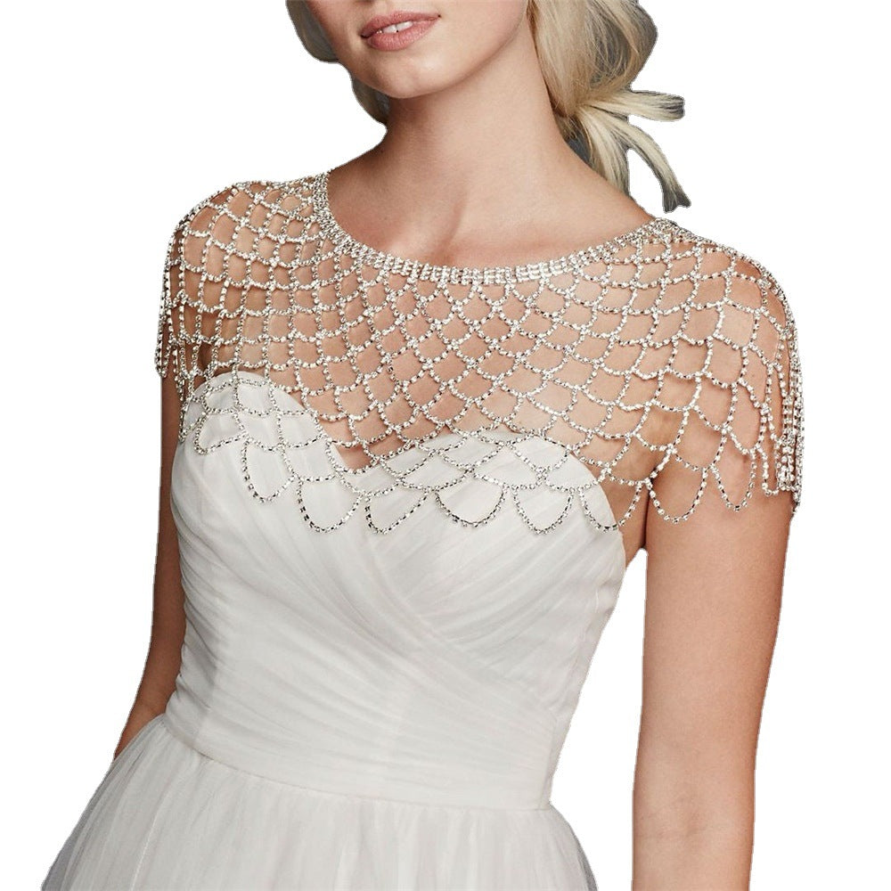 Crystal Mesh Rhinestone Bridal Shoulder Cape — Silver
