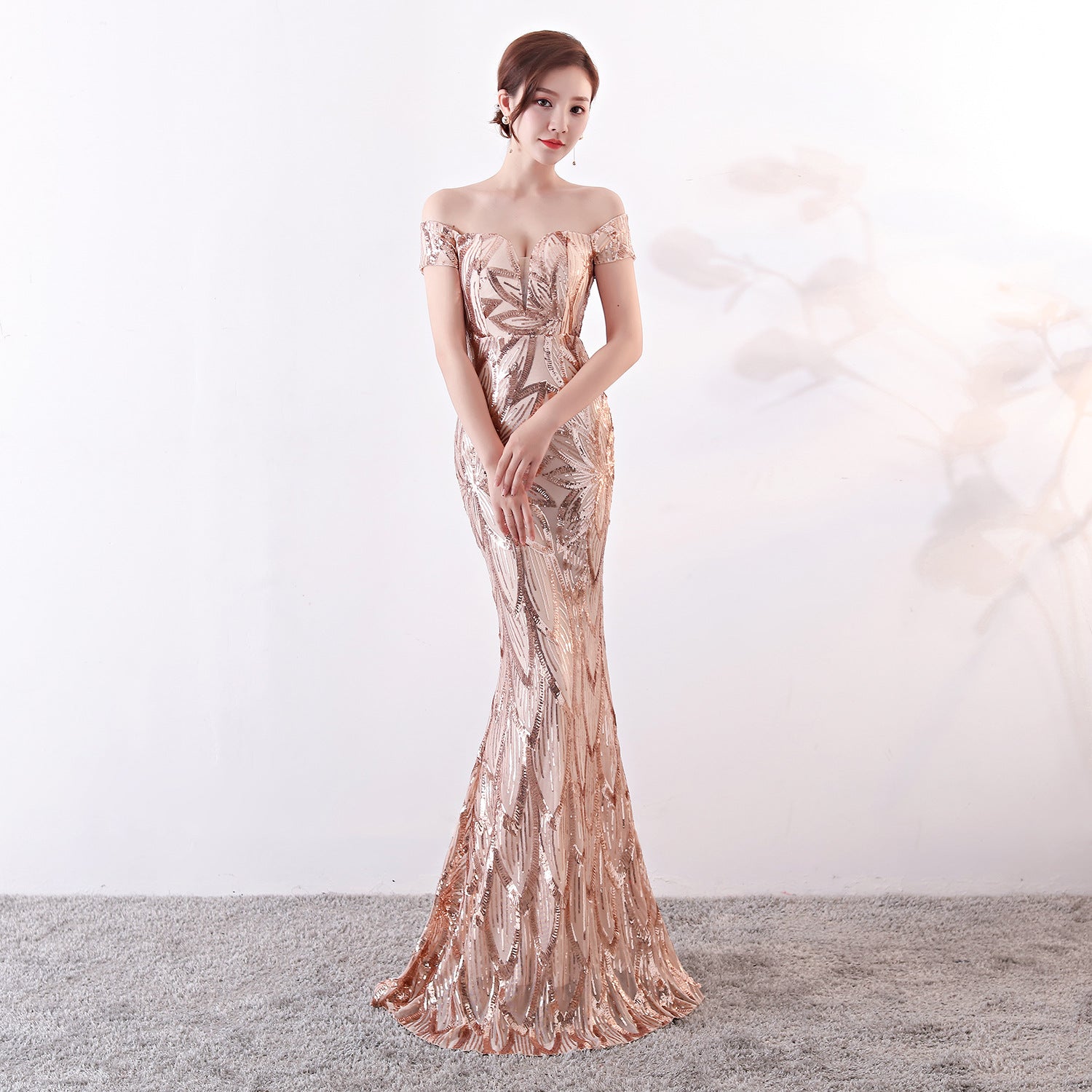 Off-Shoulder Sequin Mermaid Evening Gown