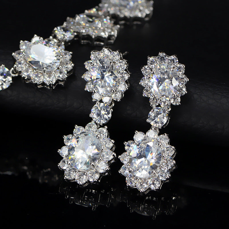 AAA Zirconia Oval Halo Drop Necklace & Earring Set