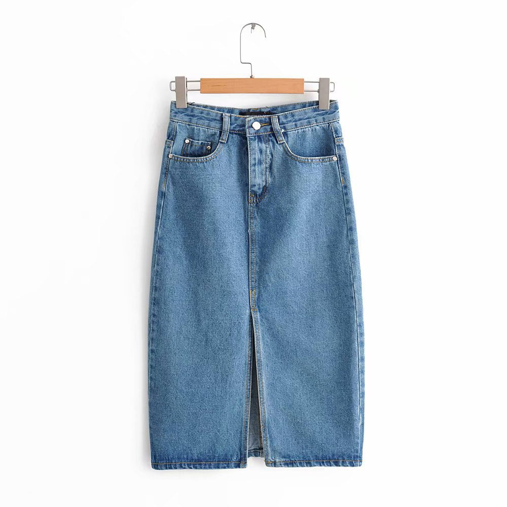 Chic Split Denim Midi Skirt