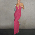 Crystal Rhinestone Backless Slip Maxi Dress — Hot Pink