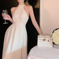 Ivory Halter Neck Draped Maxi Dress