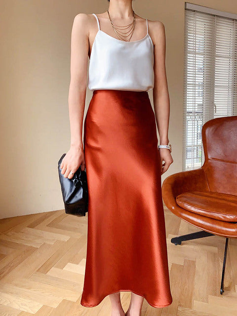 Elegant A-line Satin Silk Skirt