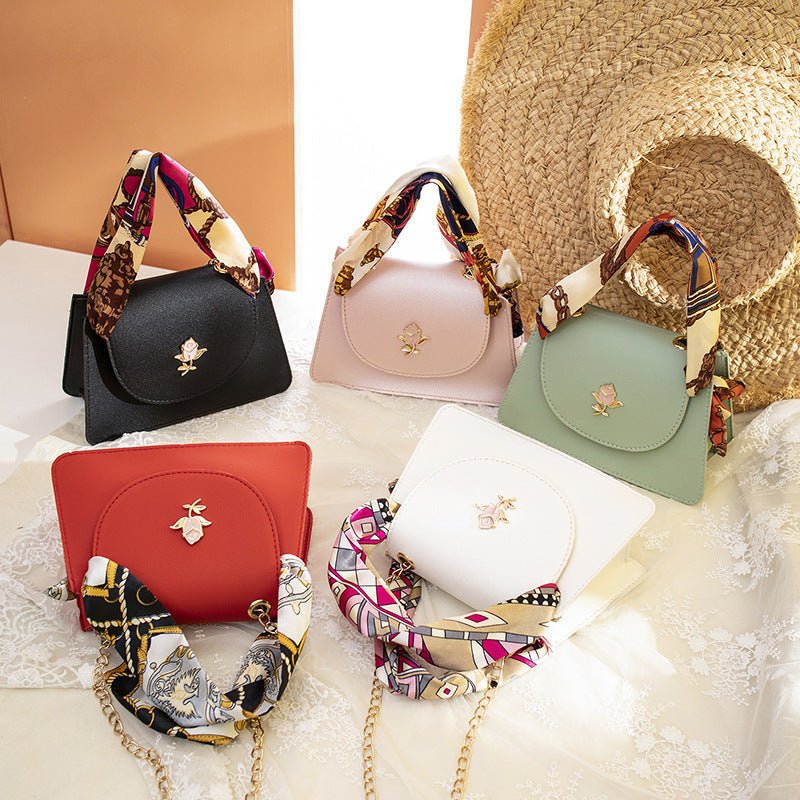 Silk Scarf Mini Handbag with Chain Strap
