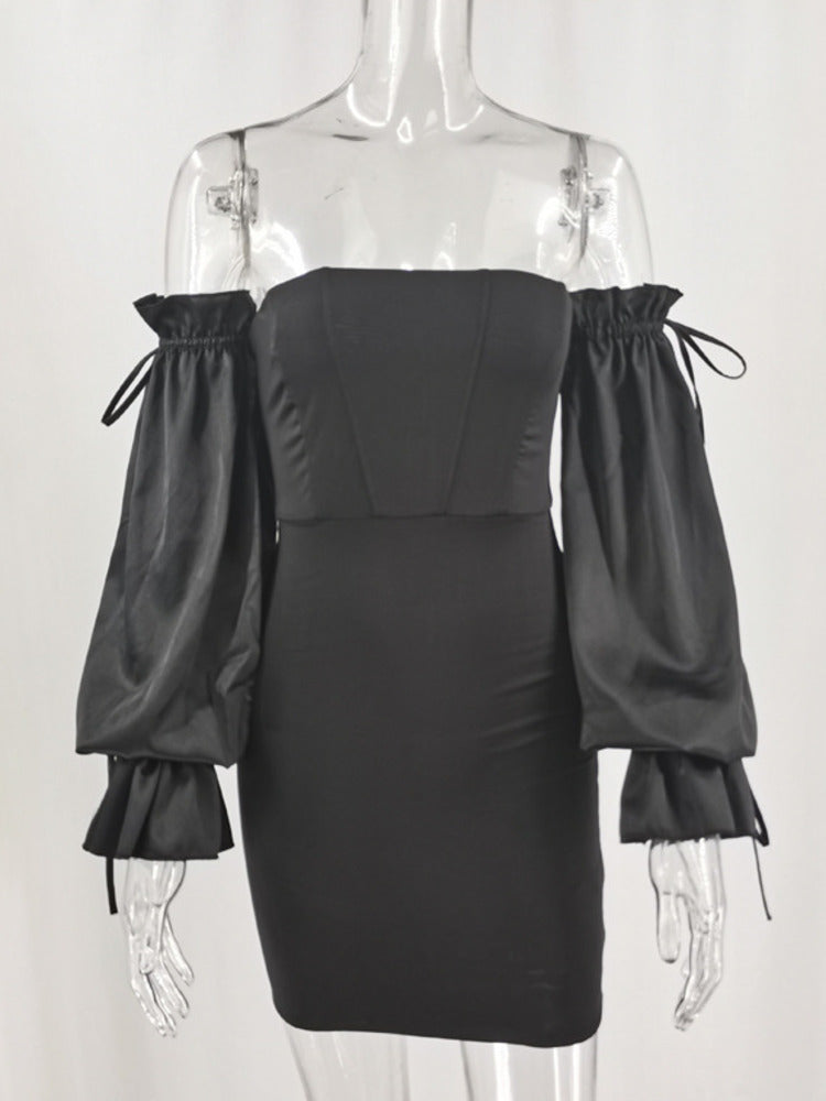 Off-Shoulder Bodycon Dress with Lantern Sleeves