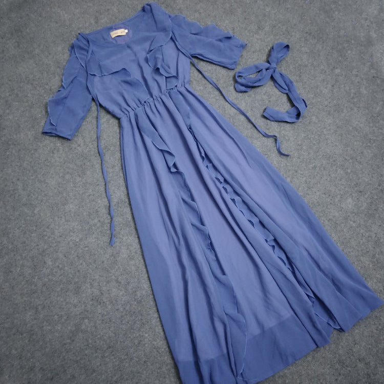 Bohemian Summer V-Neck Ruffled Chiffon Dress