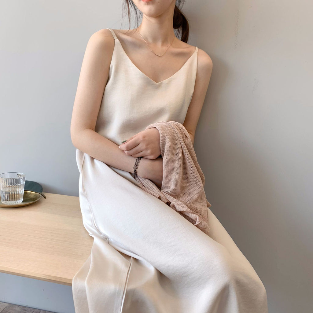 Satin Slip A-Line Maxi Dress with Chiffon Wrap