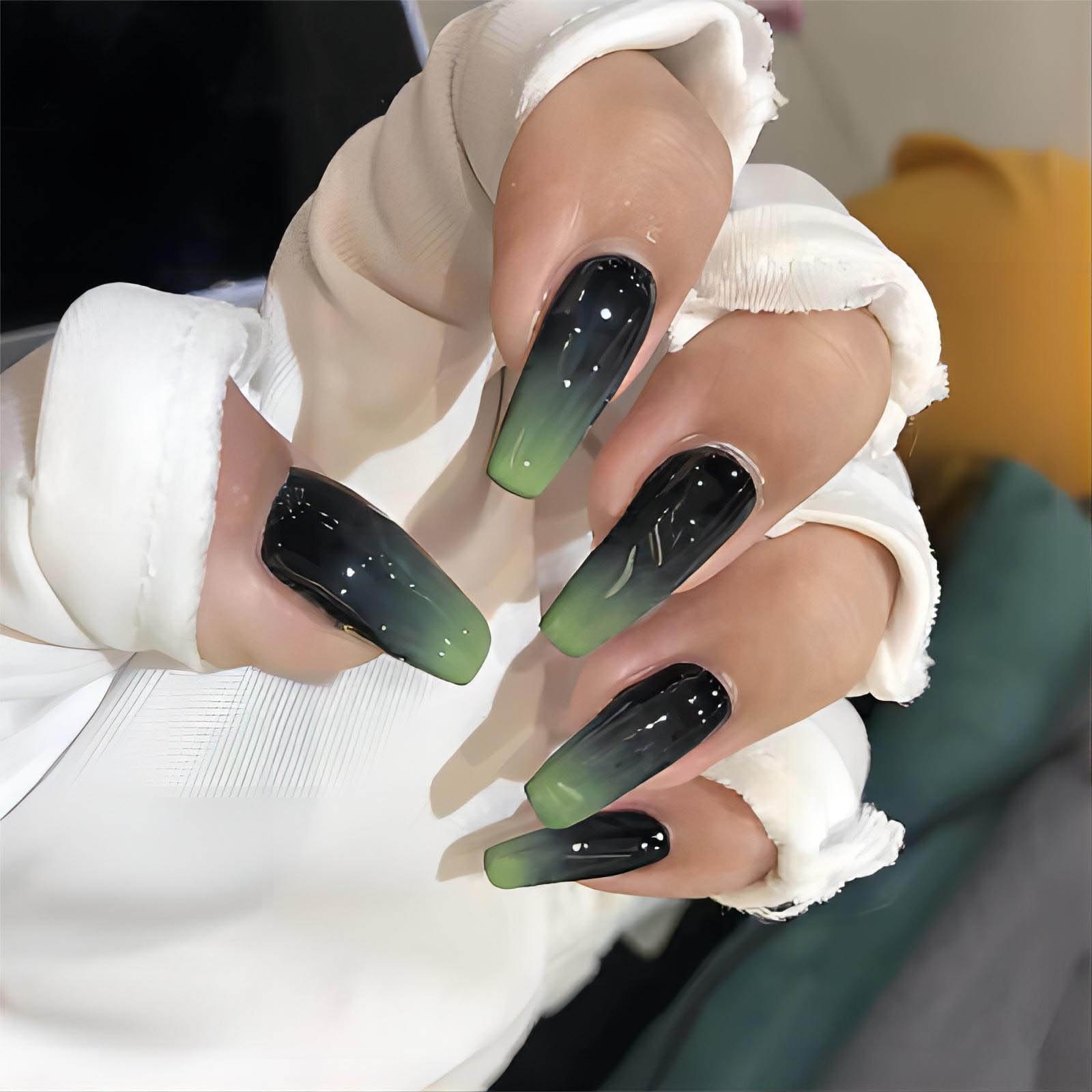 Forest Night Ombré Coffin Press-On Nails