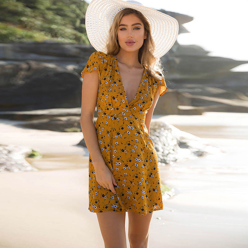 Mini Bohemian V Neck Chiffon Dress