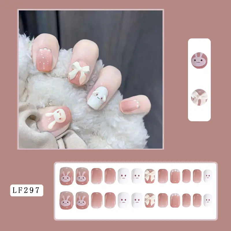 Blush Bunny Bow Press-On Nails - 24pcs