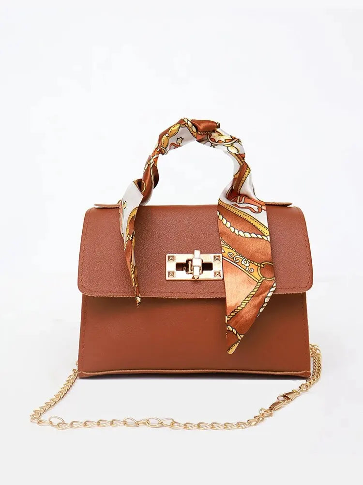 Mini Structured Top Handle Crossbody Bag with Silk Scarf — 8 Colours