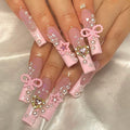 Pink Bow Pearl Coffin Press-On Nails