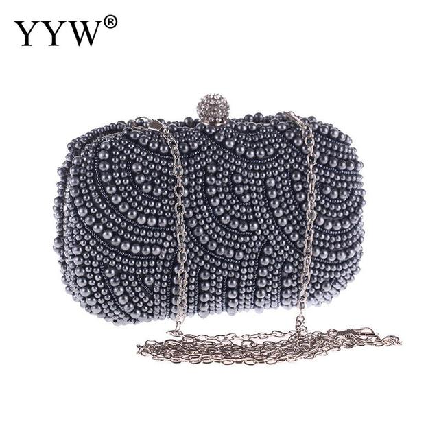 YYW Black Pearl Beaded Evening Clutch Bag