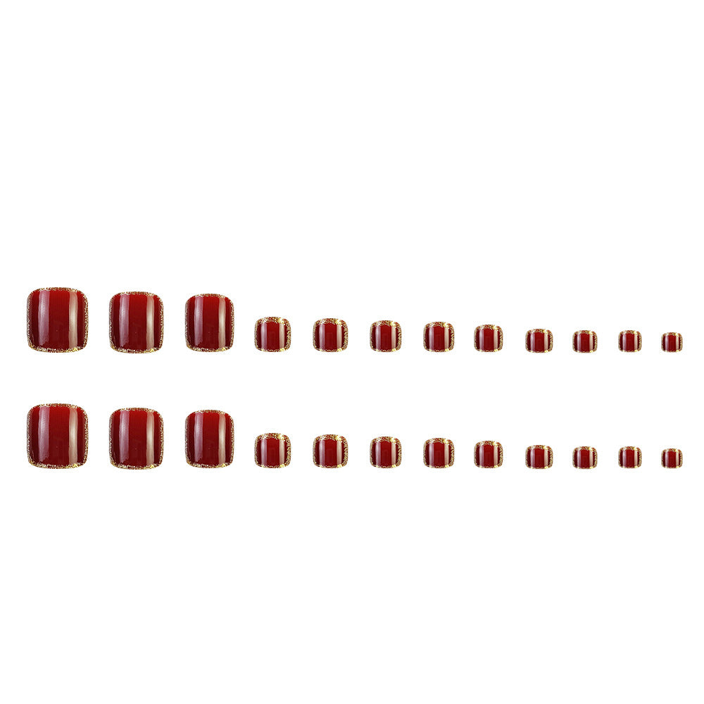Burgundy Glitter Press-On Toe Nails