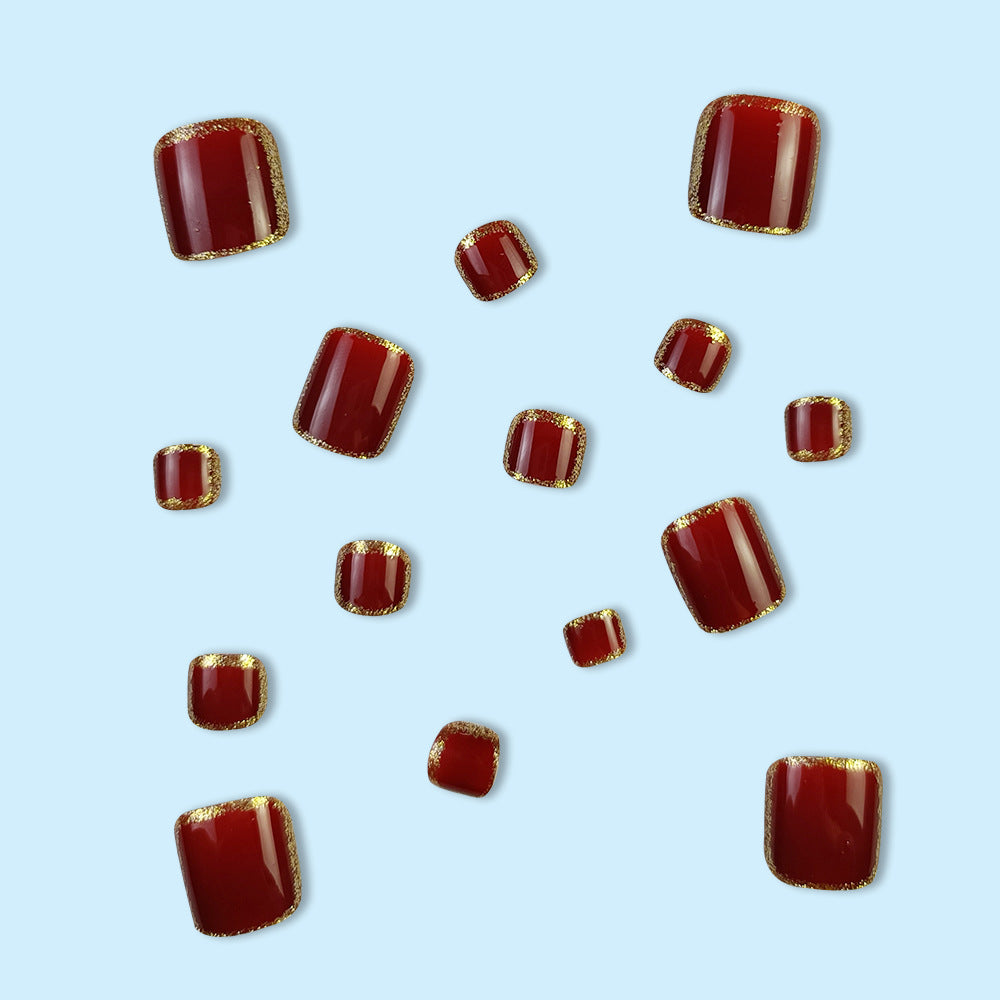 Burgundy Glitter Press-On Toe Nails