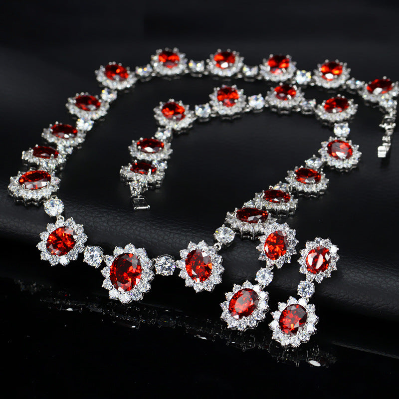 AAA Zirconia Oval Halo Drop Necklace & Earring Set