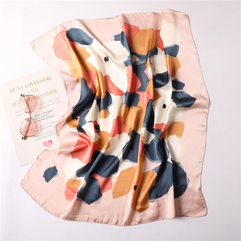 Abstract Floral Satin Silk Scarf — 70cm