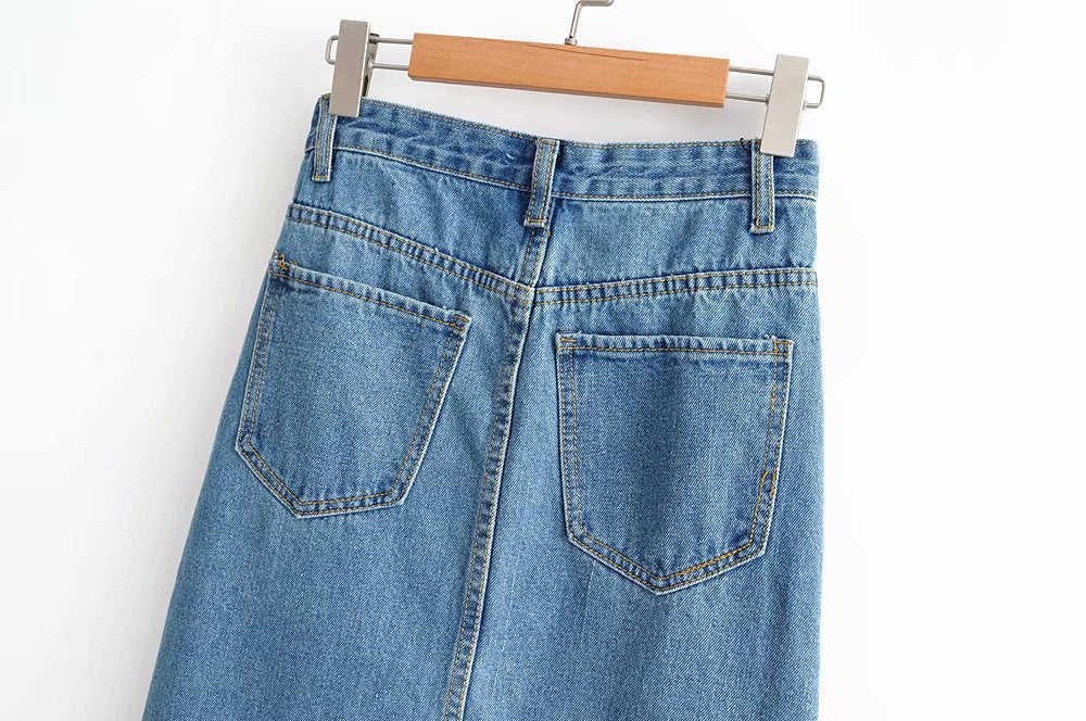 Chic Split Denim Midi Skirt