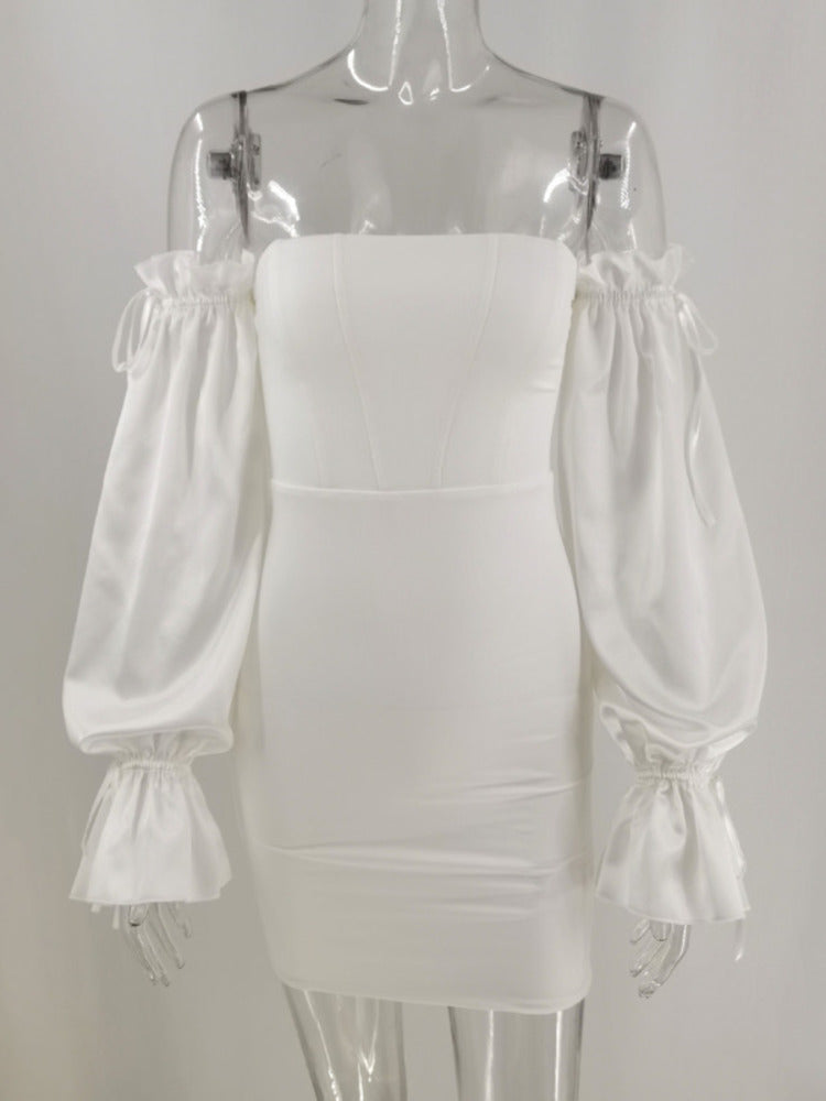 Off-Shoulder Bodycon Dress with Lantern Sleeves