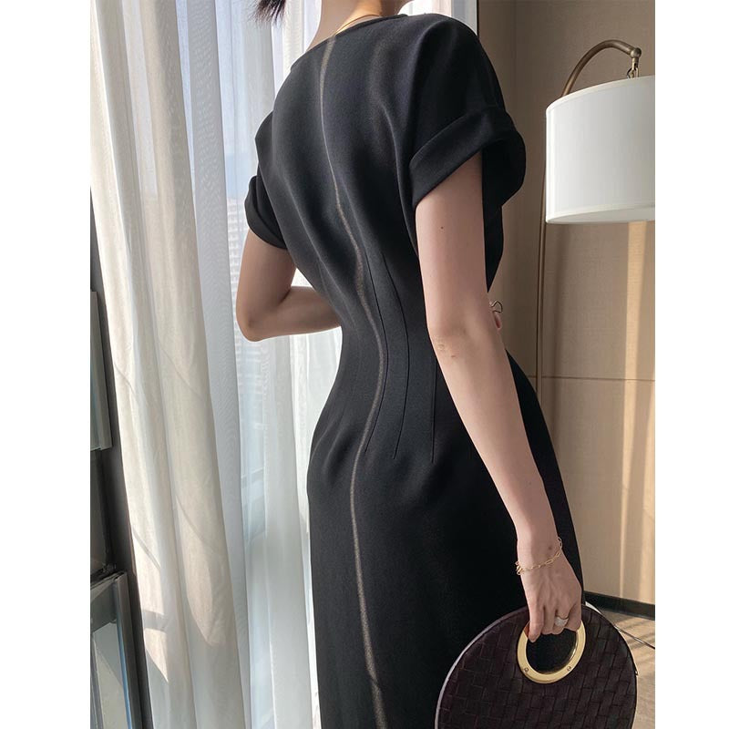 Sculptural Petal-Sleeve Waist-Cinch Midi Dress