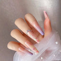 Pink Butterfly Glitter Coffin Press-On Nails