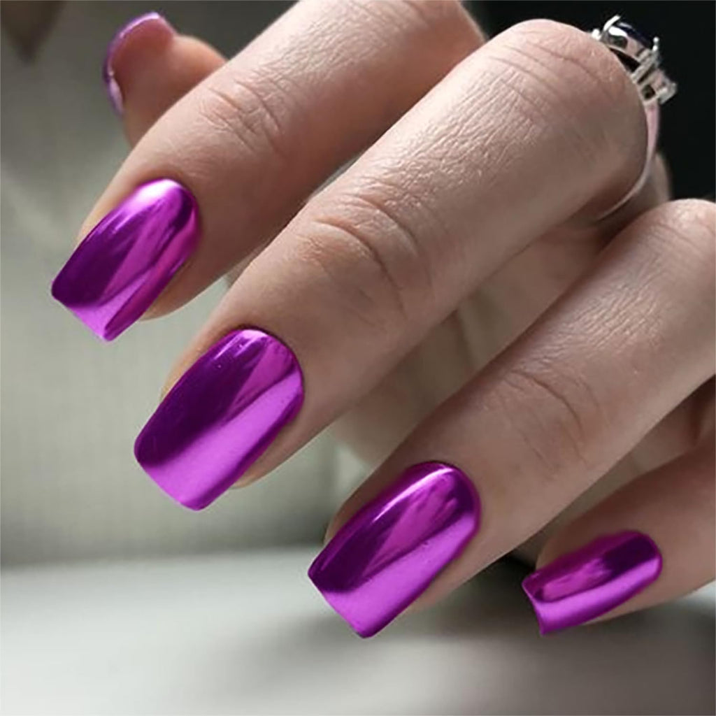 Namrec Ultra Violet Chrome Mirror Square Press-On Nail Set