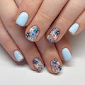 FRUZJAY Sky Blue Daisy Floral Short Square Press-On Nail Set