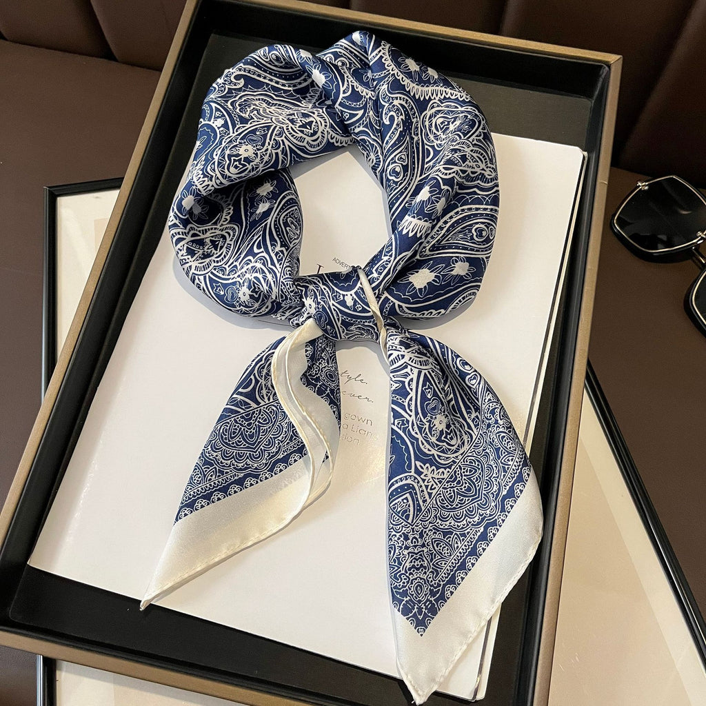 French Vintage Paisley Square Silk Scarf — 70cm