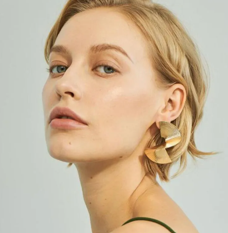 Gold Spiral Fan Leaf Statement Earrings