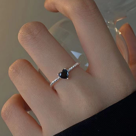 Sterling Silver Black Zircon Love Knot Ring
